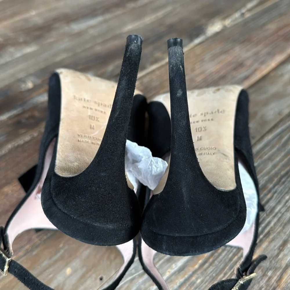 Kate Spade black suede open toe‎ sling back heel Size 10.5